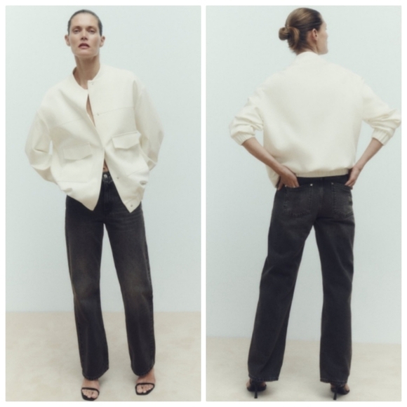 New Zara Longline Patch Pockets Oyster White Bomber Jacket Blogger Fav Small - Picture 8 of 17